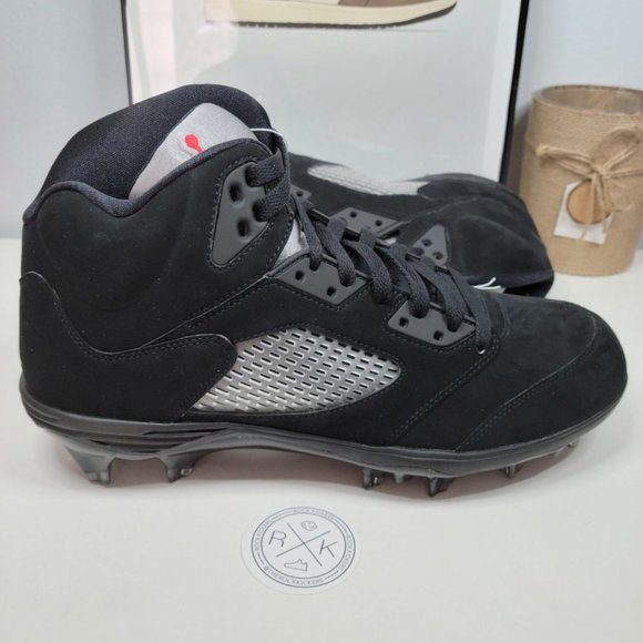 Nike Air Jordan 5 Retro Black Metallic Football Cleat - Picture 1 of 6